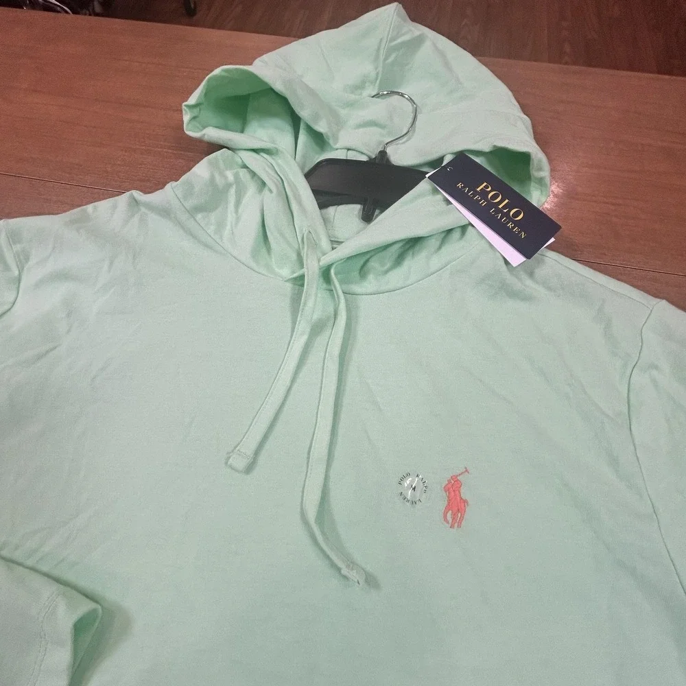 Polo Ralph Lauren Hoodie Mens M Green Lightweight Jersey Pullover Logo Pony NWT